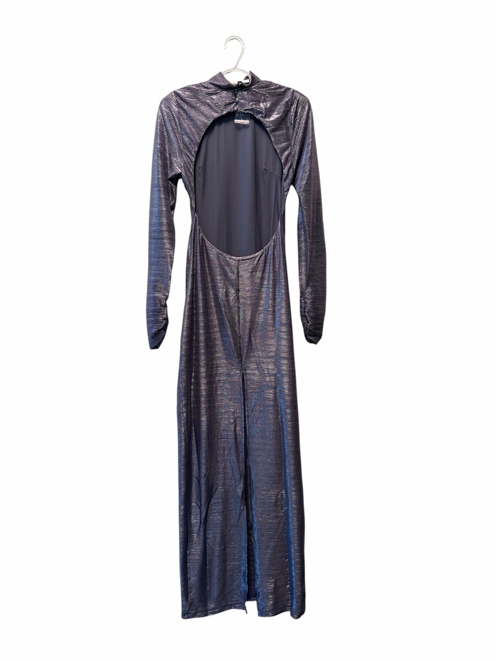 Free People Metallic Bodycon Open Back Maxi Dress Silver Long Sleeve M - Picture 5 of 6